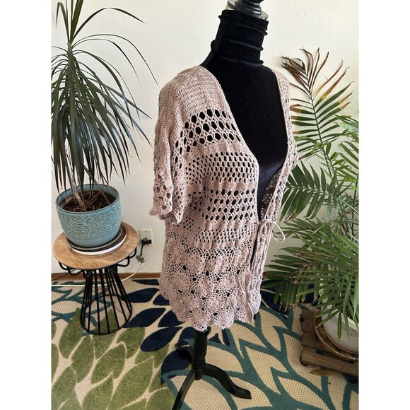 Liz Claiborne Boho Crochet Cardigan/ Cover Up Tie Front Size 1X Hippiechic - Picture 4 of 6